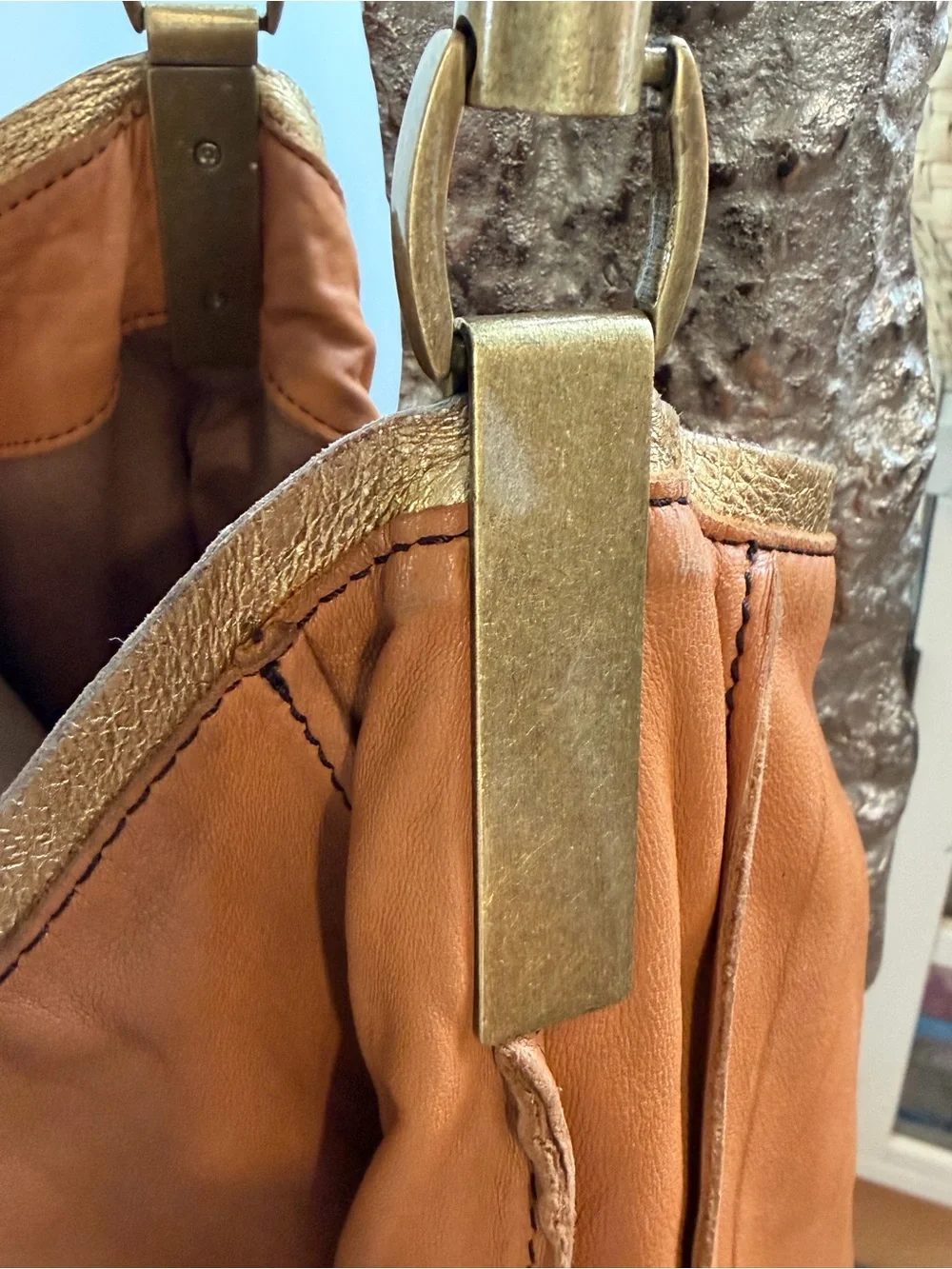 Leather Tassel Hobo Bag - Brown & Gold